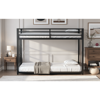 Sunvega Twin over Twin Metal Bunk Bed Frame with Ladder and Guardrails for Kids and Adults