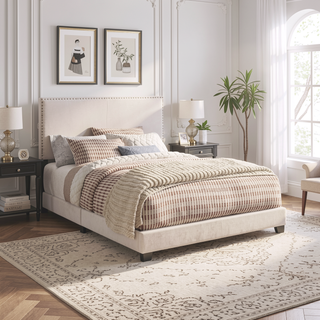 Sunvega Full Bed with Nailhead Trim and Solid Wood Legs in Modern Black Finish