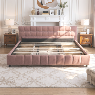 Sunvega California King Size Upholstered Bed with Storage Drawers and Soft Chenille Fabric Headboard