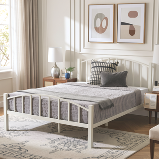 Sunvega Modern Metal Platform Bed with Arched Vertical Bar Headboard and Footboard