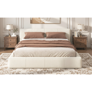 Sunvega Stylish Gray Upholstered King Bed with Faux Leather and Wood Frame