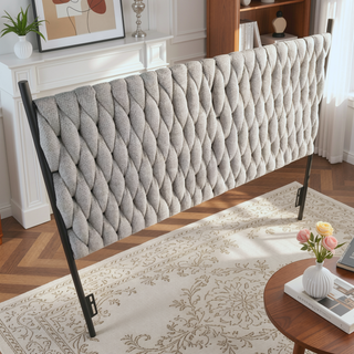 Sunvega Contemporary Braided Tufted Queen Size Headboard in Black Metal Frame
