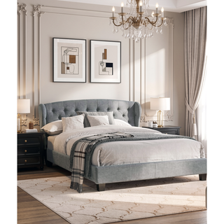 Sunvega Modern Contemporary Eastern King Size Wing Back Button Tufted Adjustable Headboard