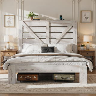 Sunvega Full Size Metal Platform Bed Frame with Headboard and Under Bed Storage