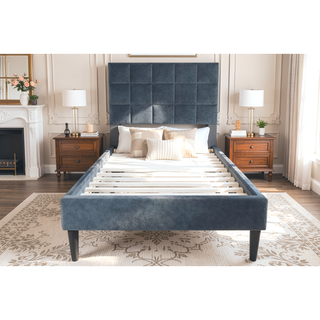 Sunvega Twin Bed with Adjustable Headboard and Soft Brushed Linen Fabric