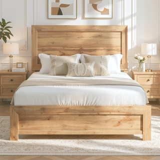 Sunvega Natural Finish Full Bed with Headboard Footboard and Rails