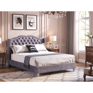 Sunvega Upholstered Queen Bed in Soft Gray Fabric with Sturdy Frame
