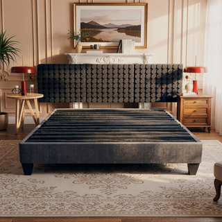 Sunvega Modern Dark Gray Linen Upholstered Twin XL Platform Bed Base