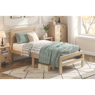 Sunvega Contemporary Natural Finish Full Size Platform Bed Frame with Headboard