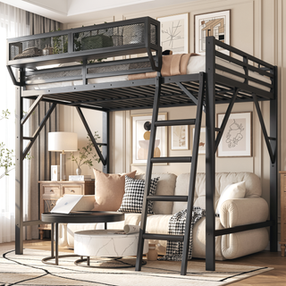 Sunvega Full Metal Loft Bed with Storage Shelf and Ladder for Kids Teens