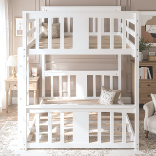 Sunvega Twin Over Twin Bunk Bed with Ladder and Guardrail for Shared Rooms