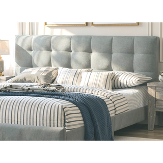 Sunvega Modern Light Gray Upholstered Tufted Headboard California King Platform Bed