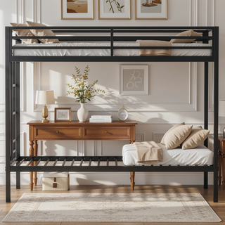 Sunvega Twin Over Twin Metal Bunk Bed with Ladder Guardrails for Kids Adults Bedroom