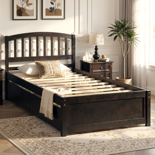 Sunvega Twin Wood Platform Storage Bed Frame with Two Drawers and Headboard