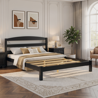 Sunvega Solid Wood Platform Bed Frame with Curved Headboard for Bedroom