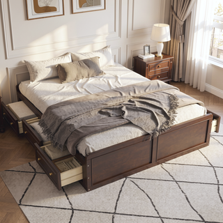 Sunvega Sturdy White Queen Size Platform Bed Frame with 6 Storage Drawers