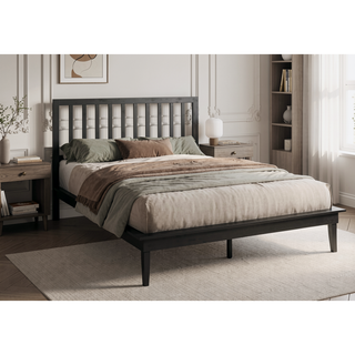 Sunvega Contemporary Queen Size Platform Bed with Black Wood Frame and Legs
