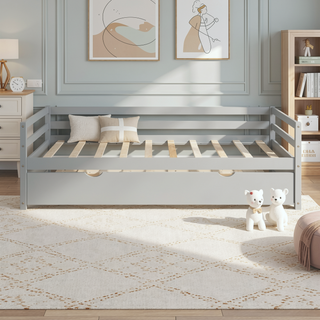 Sunvega Twin Size Daybed with Hideaway Trundle Bed and Sturdy Solid Wood Frame