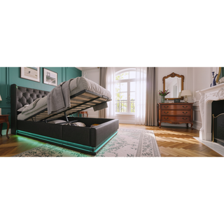 Sunvega Full Size Upholstered Bed with 360 LED Lighting Hydraulic Storage and USB Charging