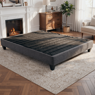 Sunvega Twin Size Upholstered Bed Frame Base in Dark Gray Linen Fabric