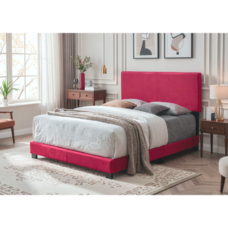 Sunvega Pink PU Fabric Upholstered Platform Bed Frame with Headboard and Footboard