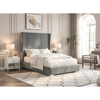 Sunvega Contemporary White Fur Chenille Fabric Mattress Ready Queen Size Bed