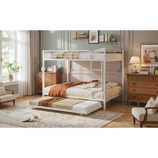 Sunvega Twin Over Full Metal Bunk Bed with Trundle for Space Saving and Safety
