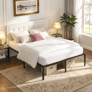 Sunvega Unique Flower Sturdy System Metal Bed Frame with Headboard and Footboard