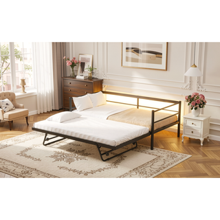 Sunvega Twin Size Metal Daybed with LED Light Strip and Adjustable Trundle