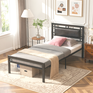 Sunvega Unique Flower Sturdy System Metal Bed Frame with Headboard and Footboard