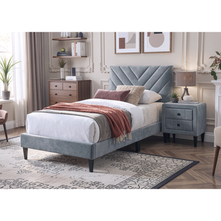 Sunvega Adjustable Velvet Upholstered Twin Bed with 12-Slat Support System
