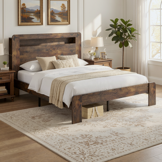 Sunvega Full Size Wood Platform Bed Frame with Storage LED Headboard and 2 USB Ports
