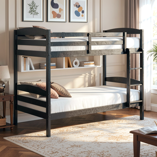 Sunvega Twin over Twin Bunk Bed with Guard Rails in Black Finish