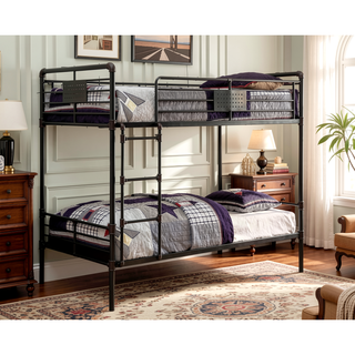 Sunvega Industrial Style Twin Over Twin Bunk Bed with Attached Ladder and Guard Rails