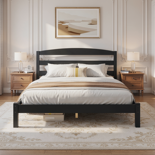 Sunvega Solid Wood Platform Bed Frame with Curved Headboard for Bedroom