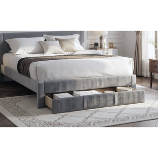 Sunvega Modern Gray Corduroy Upholstered Headboard Queen Size Bed with Storage Drawer