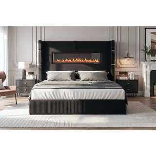 Sunvega King Size Upholstered Wooden Bed with Bluetooth Speakers and USB Ports