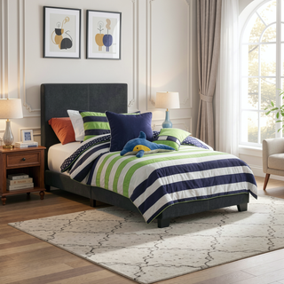 Sunvega Low Profile Leatherette Upholstered Twin Panel Bed with Stitched Details