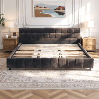 Sunvega California King Size Upholstered Bed with Storage Drawers and Soft Chenille Fabric Headboard