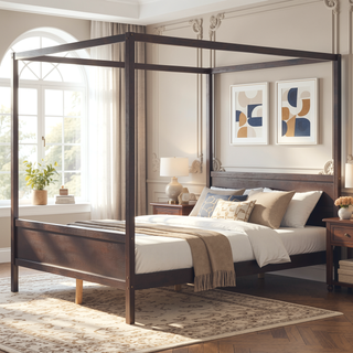 Sunvega Queen Size Canopy Platform Bed with Headboard and Footboard and Storage Space