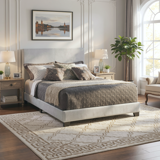Sunvega Low Profile Leatherette Upholstered Twin Panel Bed with Stitched Details