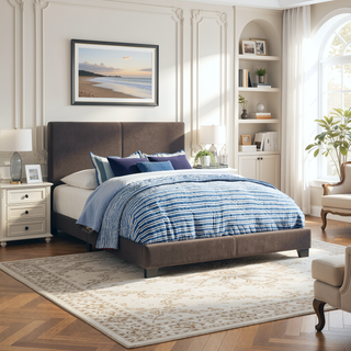 Sunvega Low Profile Leatherette Upholstered Twin Panel Bed with Stitched Details
