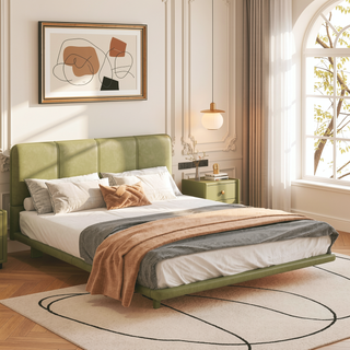 Sunvega Floating Bed Frame with Modern PU Leather Upholstery and Remote LED Lights Queen Size