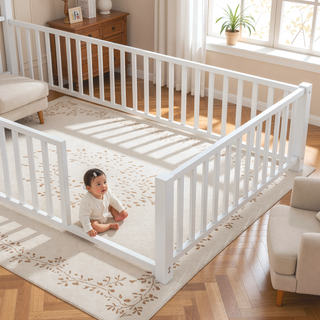 Sunvega White Twin Size House Platform Bed with Guardrail and Chimney