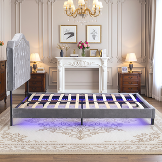Sunvega King Size Upholstered Platform Bed with Button Tufted Linen Headboard