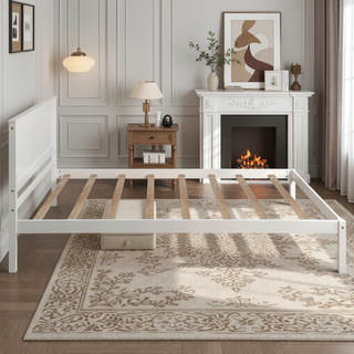 Sunvega Sturdy Wood Platform Bed Frame with Headboard for Queen Size Oak Finish