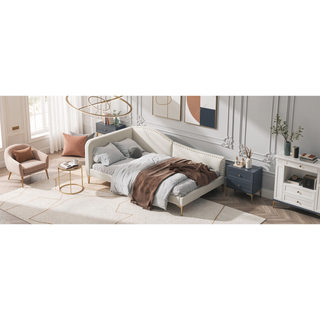 Sunvega Modern Upholstered Twin Daybed with Headboard Armrest Linen Fabric