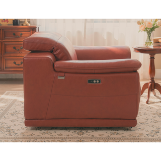 Sunvega Genuine Italian Leather Power Recliner with USB Charger and Chrome Legs