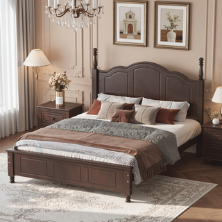 Sunvega Retro Style Solid Wood Platform Bed Frame with Slat Support for Full Size Mattress