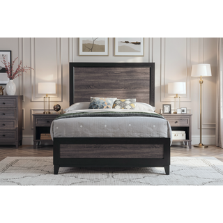 Sunvega Two-Tone Dark Gray and Black Queen Size Bed with Wood Inlay